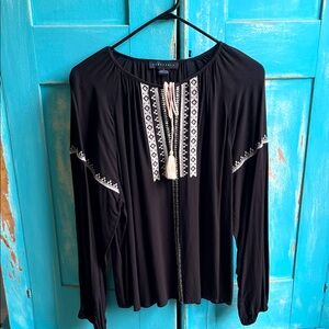 Sanctuary Black Blouse with White Embroidery